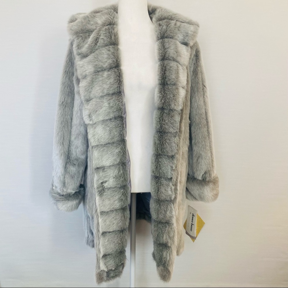 NWT Dennis Basso Silver Fox Faux Fur Coat Jacket M